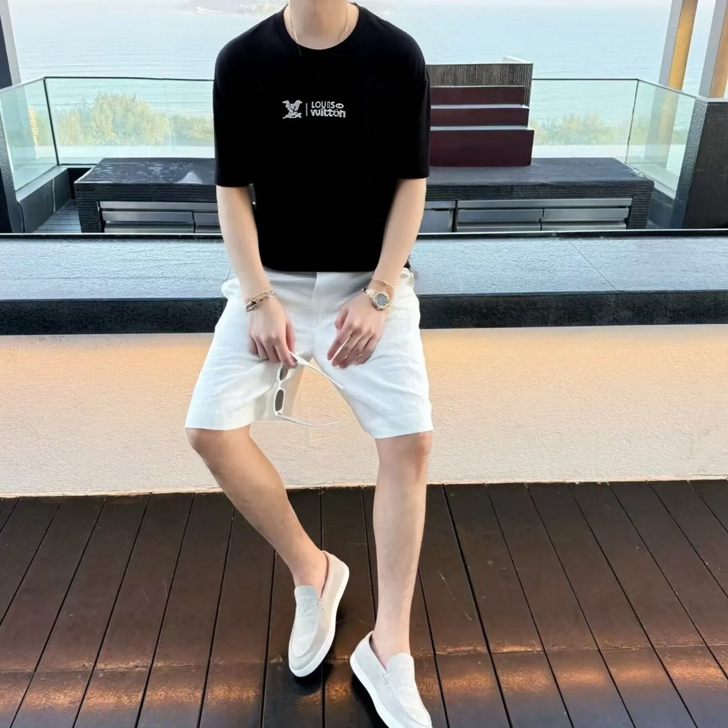 Louis Vuitton/Louis Vuitton cloud letter logo short sleeves